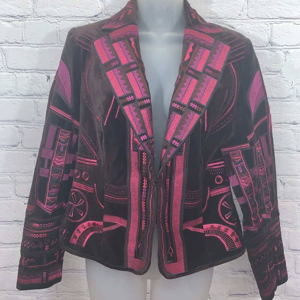 Nygard Embroidered Velvet Boho Hippie Blazer Small
